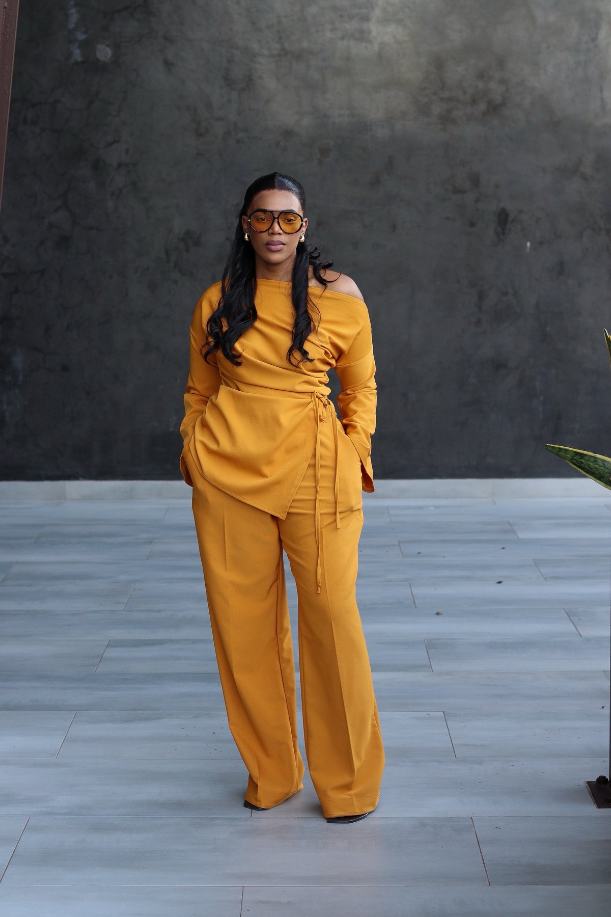 !!!!!!!!!!!!!!!!Mustard Assymetrical tie top set (Pre-order)
