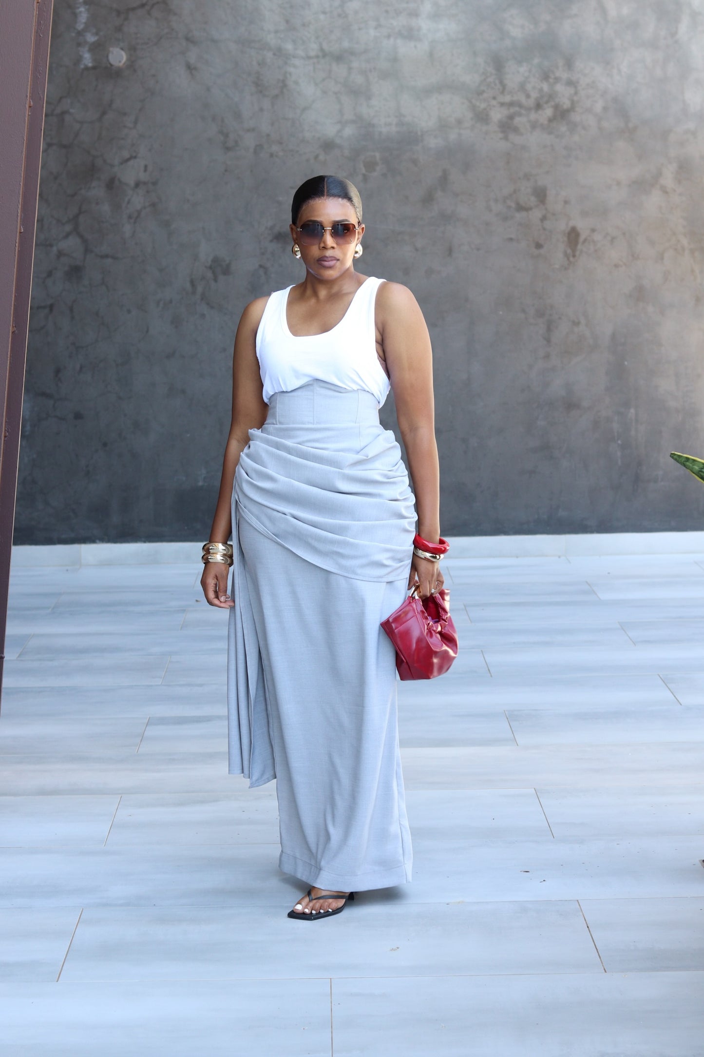 !!!!!!!Grey corseted draped skirt( Pre-order)