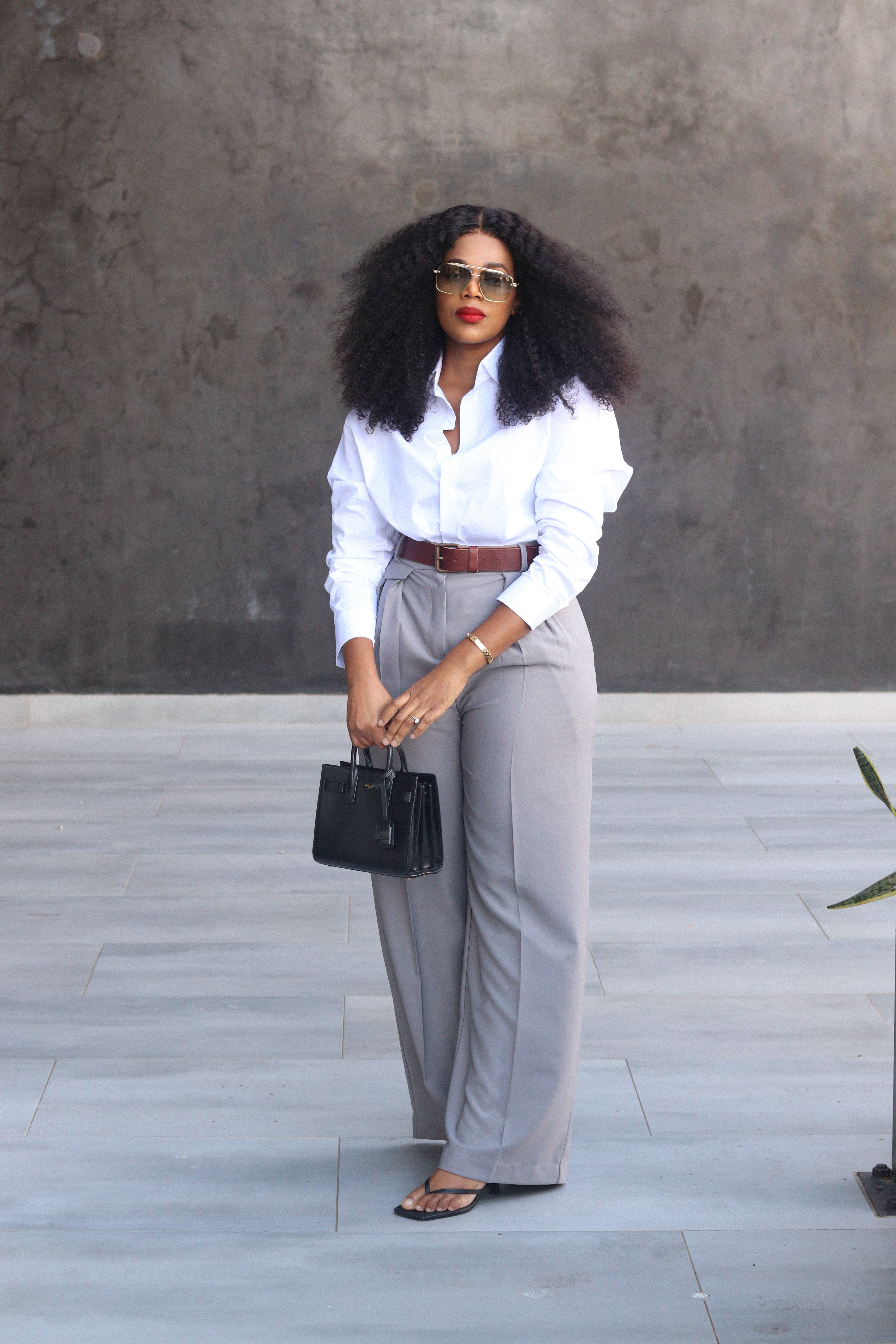 パンツ vintage archive grey wide slacks Italian Jaspe Pintuck High-Waist Wide-Leg Pant in Wide Leg